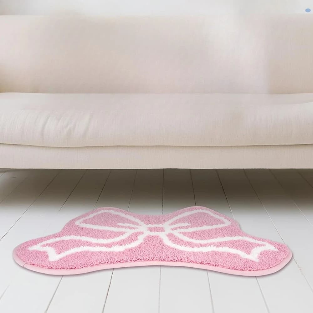 VIKAMA Pink Bow Doormat Non-Slip Absorbent Vanity Rug Entryway Bathroom Aesthetic Decor