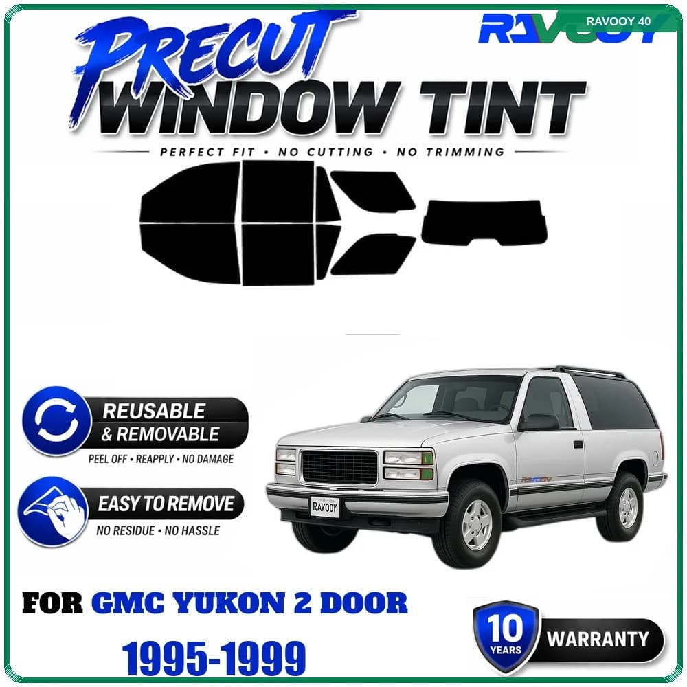 RAVOOY Precut Window Tint, Reusable Removable EPU Film, Custom Fit for Gmc Yukon 2 Door 1995-1999, UV Heat Protection