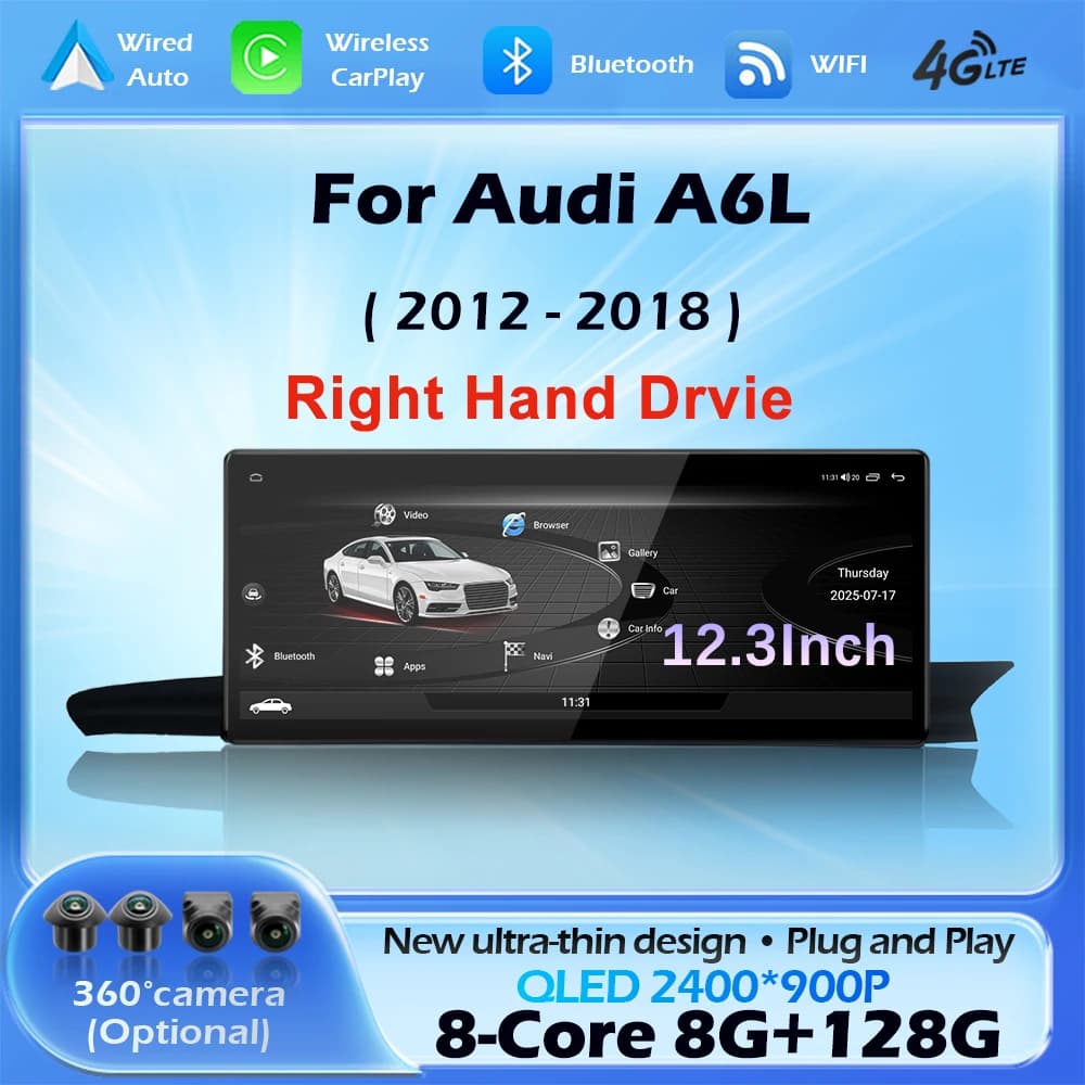 Autoradio Android 16 con CarPlay Wireless per Audi A6 A6L A7 2012-2018, Navigatore GPS DSP, Wi-Fi