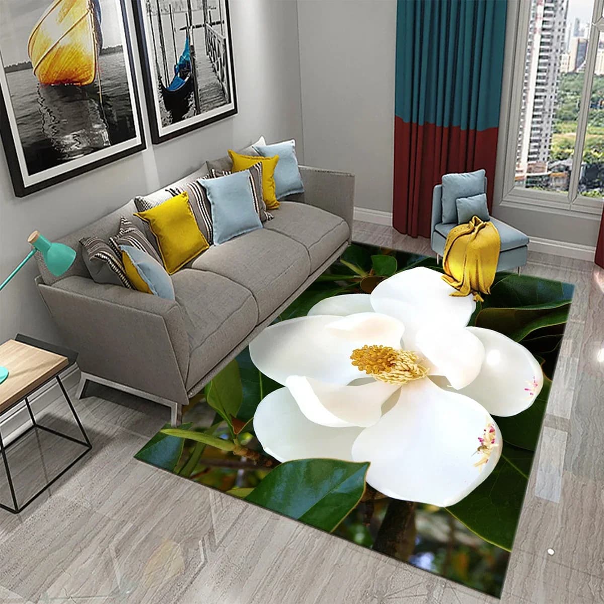 Tappeto con fiori di magnolia Tappeti con fiori rosa e bianchi Tappetini per porte Arredamento camera da letto Tappeti per bagno Cucina Ingresso Tappeto antiscivolo
