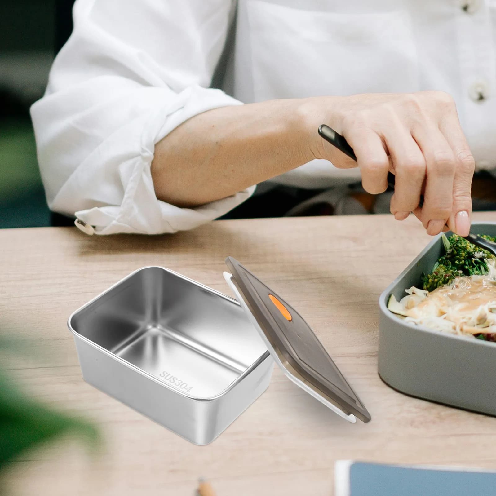 Contenitore in Acciaio Inox per Frigorifero, Scatola Ermetica per Conservazione Alimenti, Organizer per Pasti, Snack, Frutta e Kimchi