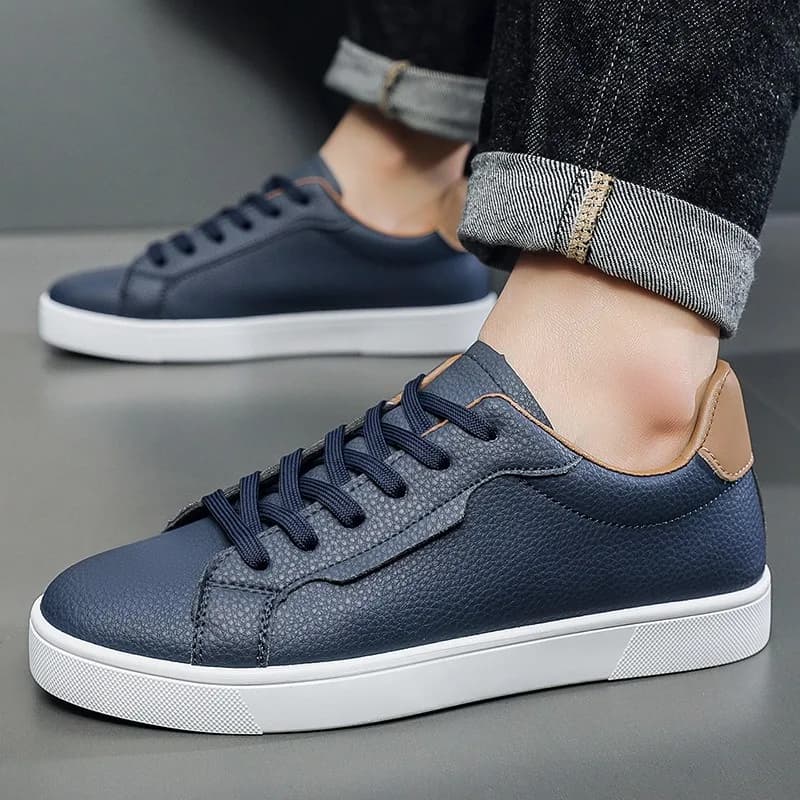 Sneakers da uomo in pelle PU, scarpe casual primaverili alla moda con lacci, scarpe da uomo per esterni traspiranti, scarpe da corsa basse, scarpe eleganti da lavoro