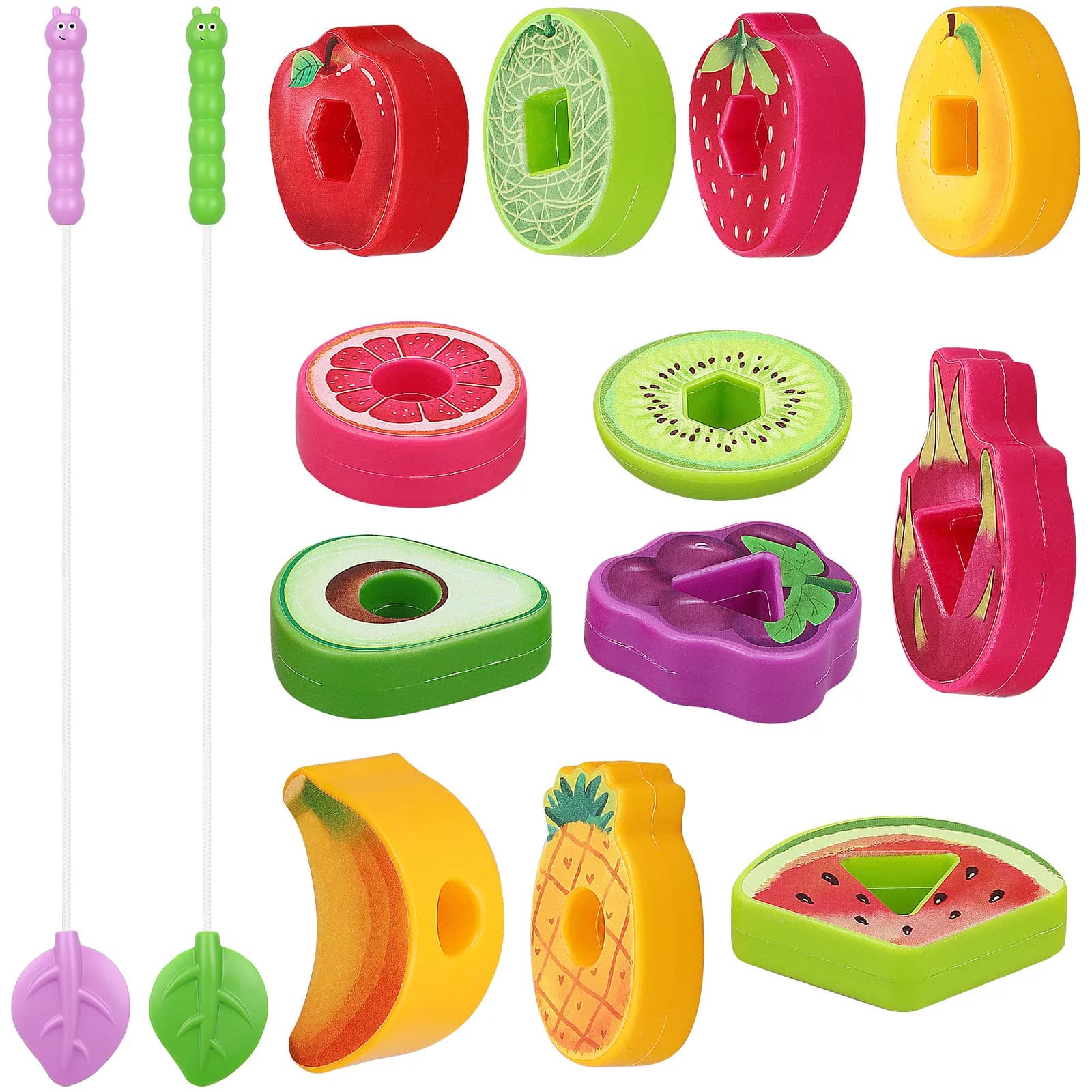Set di Giochi con Perline da Infilare a Tema Frutta, Leggeri in ABS, per Bambini, Educazione Precoce, Impilamento e Ordinamento, Divertente Giocattolo da Infilare