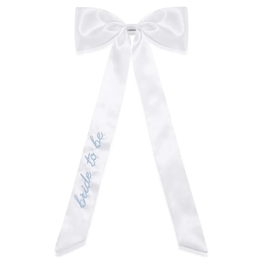 Blue Bow Hair Clip for Brides - Embroidered Hair Accessory, Perfect Bachelorette Party or Engagement Gift