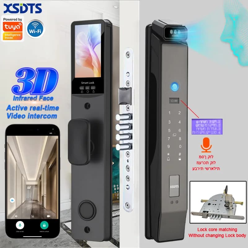 3D Face Real-time Intercom Smart Door Lock Palmar Vein Fingerprint Password Biometric Electronic Key Unlock Special for Israel