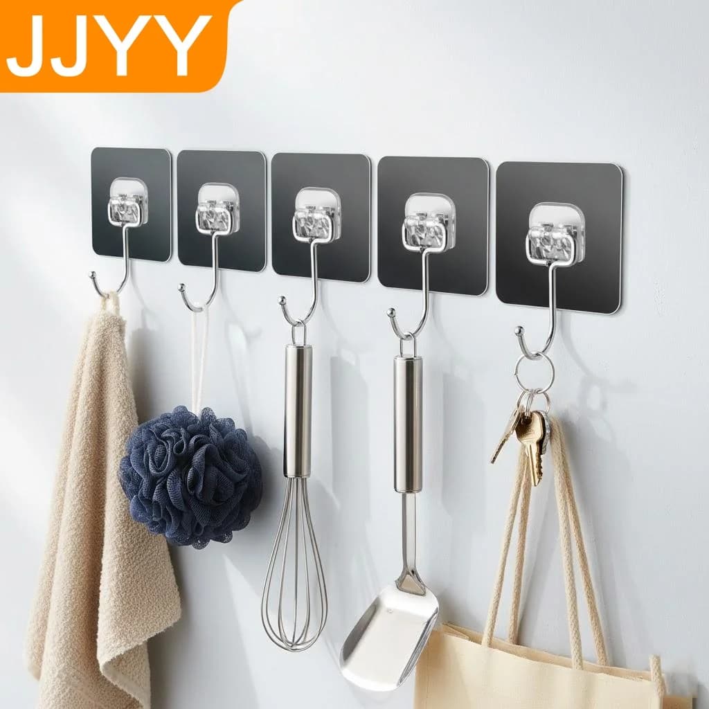Ganci a ventosa resistenti 5 pezzi, ganci adesivi riutilizzabili senza tracce per organizzazione a parete per bagno, cucina, casa