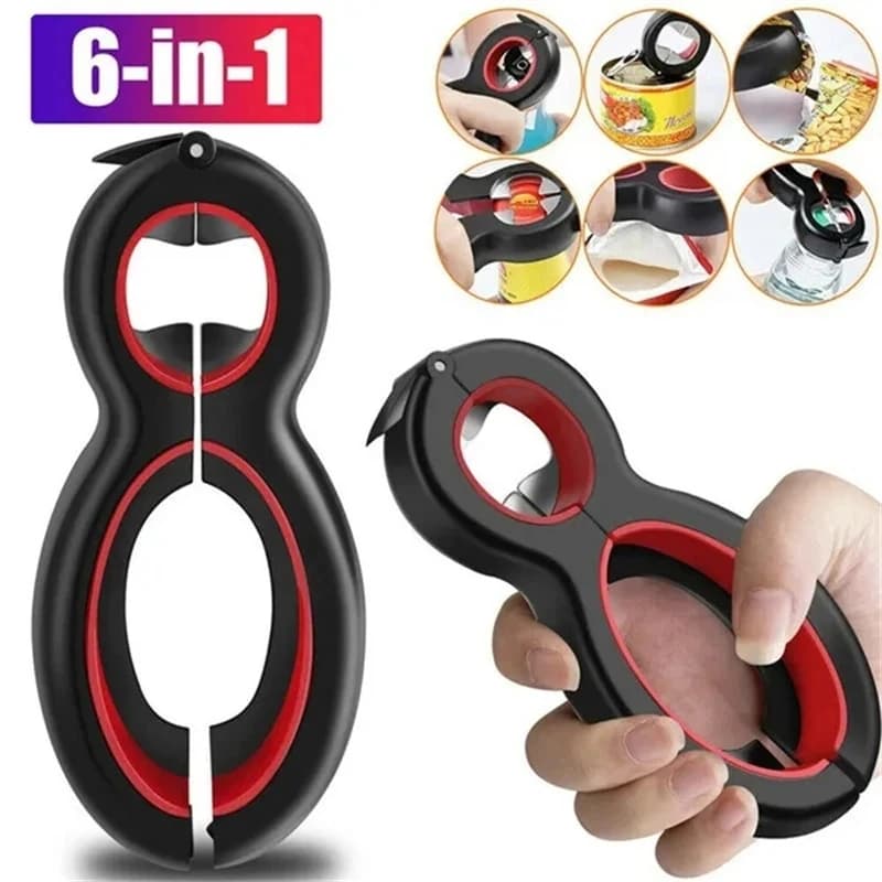 LMETJMA Apriscatole Multifunzione 6 in 1, Semplice Apribottiglie per Birra, Pinza per Barattoli, Apriscatole per Coperchi a Vite JT05