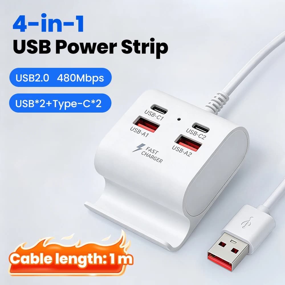 Docking Station USB Multi-porta con Supporto per Telefono, 2PD2QC, Cavo di Estensione HUB, Supporto per Trasmissione Dati a Singola Porta
