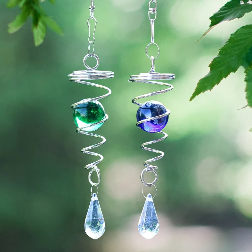 Coda a spirale rotante Spinner a vento Campanelli Ciondolo a sfera in vetro di cristallo Pendolo Finestra della scuola materna da giardino Appeso Decorazioni per l'albero XMS