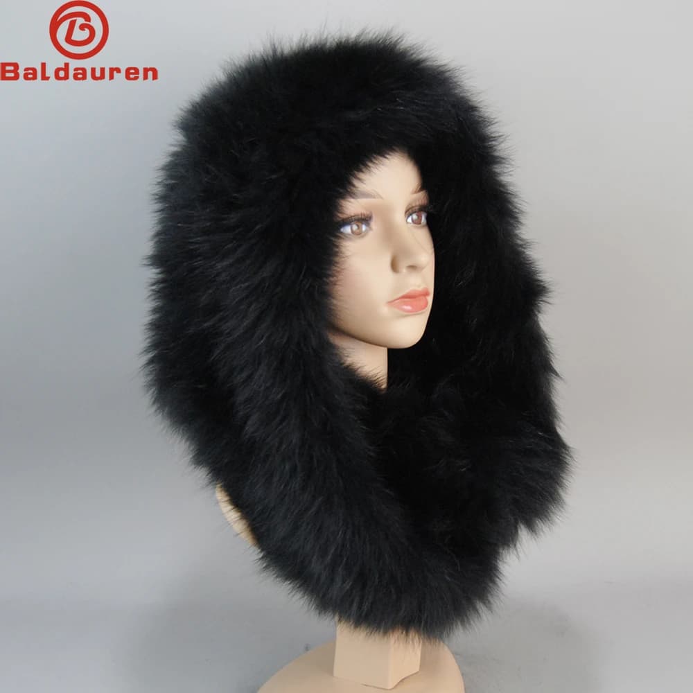 Hot Sale Fox Fur Hood Volume Hats For Women Winter Warm Novelty Knitted Fur Scarf Hat Fashionable Genuine Large Female Fur Hat
