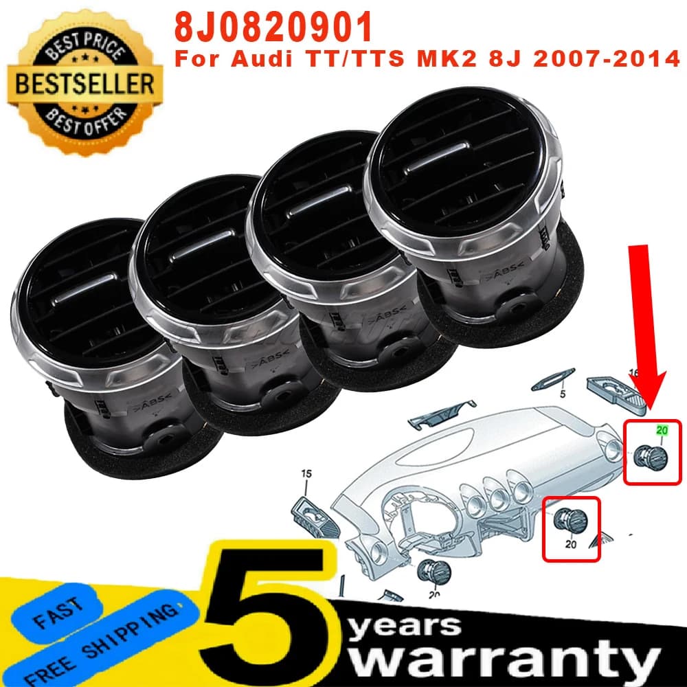 8J0820901 Per Audi TT/TTS Mk2 Nuova Griglia di Ventilazione Cruscotto, Diffusore Aria Condizionata e Riscaldamento, Pannello Centrale in ABS, Accessori Auto
