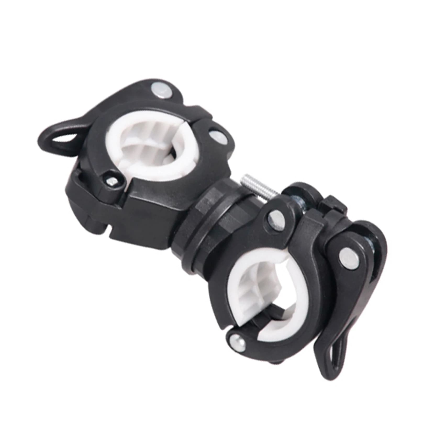 FSTE-3X Supporto Doppio Girevole a 360 Gradi per Bicicletta con Torcia LED Anteriore e Supporto per Pompa da Manubrio Nero+Bianco