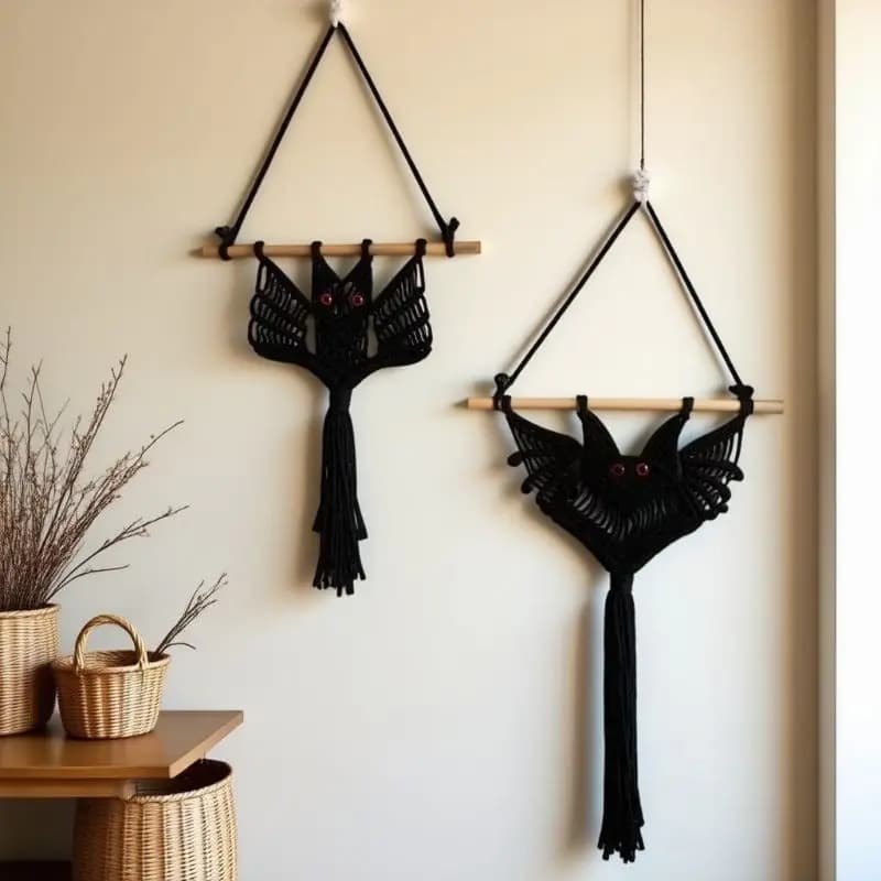 Boho Gothic Bat Hanging Handmade Halloween Bat Wall Hanging Cotton Woven Decor Ornament Gifts Wall Tapestry Decor