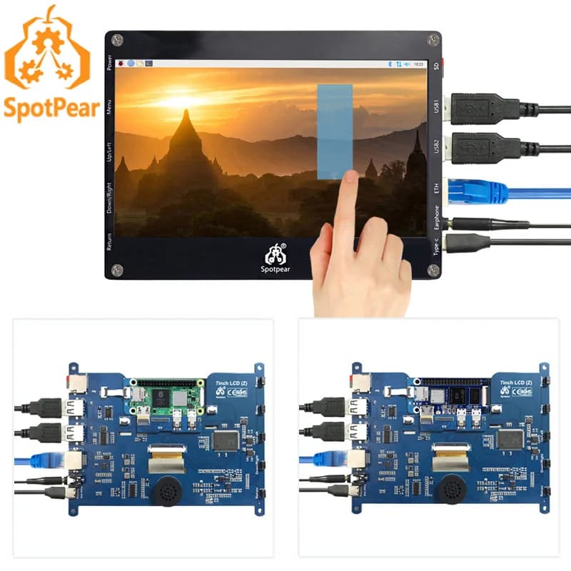 Raspberry Pi Zero 2W Custom 7 Inch LCD Tablet DIY Display Touch Screen RJ45 USB HUB