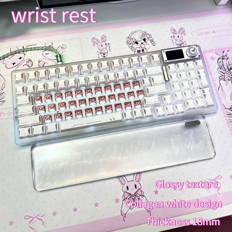 Collagen White Mechanical Keyboard Wrist Rest Custom Resin Thickness 18mm for Minimally Designed Office Ergonomics Wrist Pad DIY