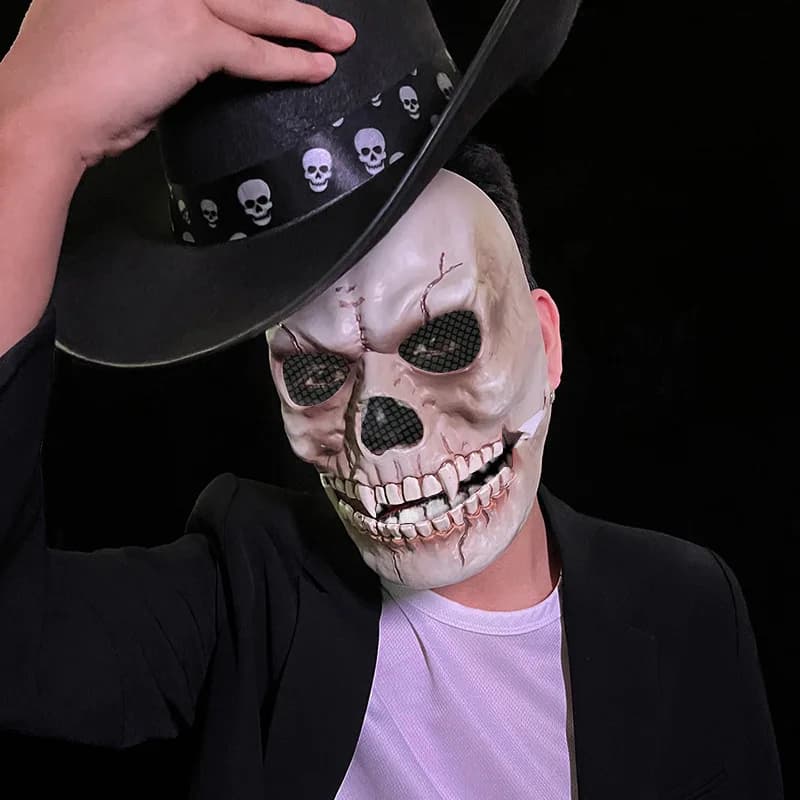 1 pz maschera con teschio a bocca mobile oggetti di scena mobili di Halloween oggetti di scena per personaggi horror spaventosi decorazione in maschera per feste di Halloween