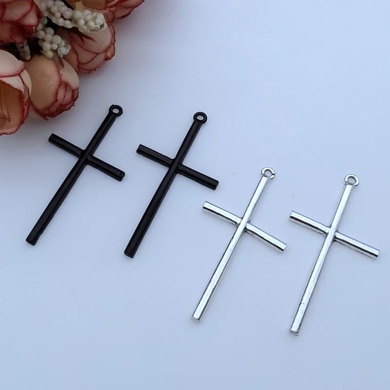 Gothic Punk Cross Pendant Ladies Men Accessories DIY Cross Charm Handmade Earrings Necklace Anklet Supplies 5pcs 48*25