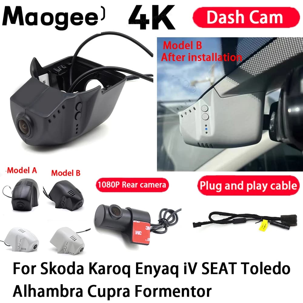 Telecamera per auto 4K Plug and Play, videocamera da cruscotto con visione notturna per Skoda Karoq, Enyaq iV, SEAT Toledo, Alhambra, Cupra Formentor