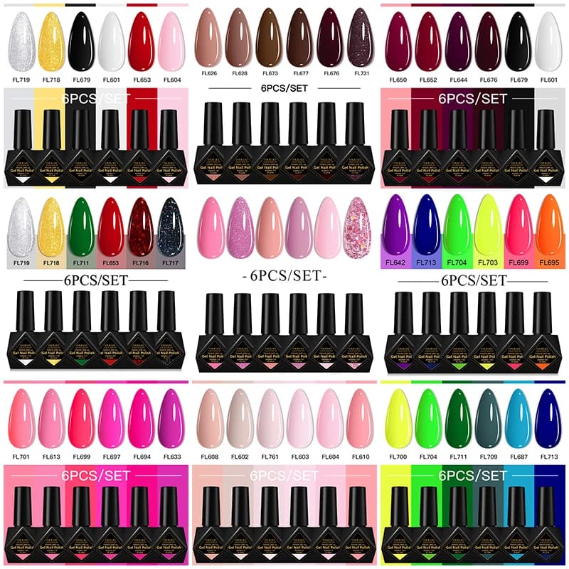 6 Pz/set 10ML Gel Smalto Set Rosa Brillante Glitter Semi Permanente Soak Off UV LED Gel Vernice Nail Art Design Kit Manicure