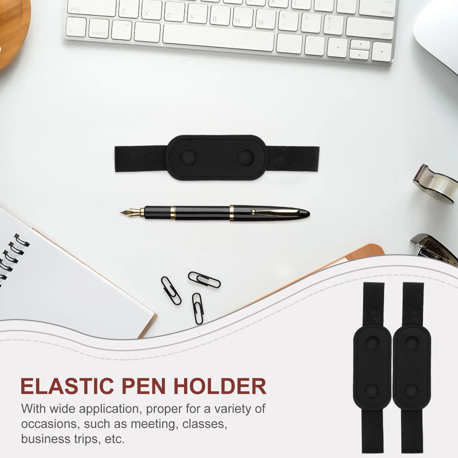 6 custodie per penne in PU con fascia elastica regolabile per notebook, agenda, tablet, custodia per penne, custodia per riporre oggetti