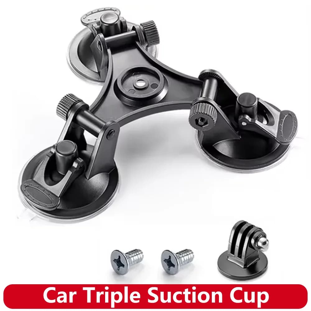 Car Triple Suction Cup Mount Holder For GoPro Hero 13 12 11 10 9 Insta360 SJCAM SJ4000 AKASO DJI Osmo Action Camera Accessories
