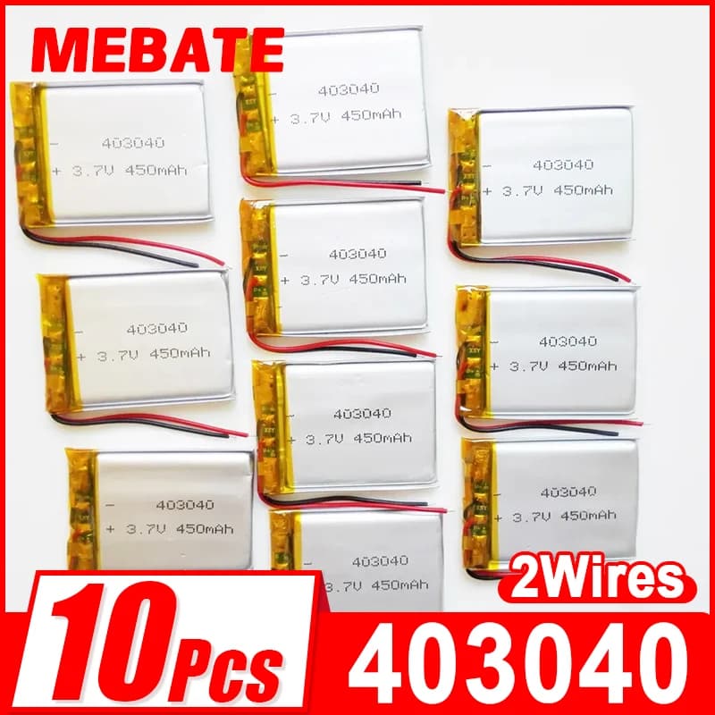 10 batterie ricaricabili ai polimeri di litio da 3,7 V 450 mAh 403040 per MP3, GPS, registratore, e-book, fotocamera, smartwatch, altoparlante