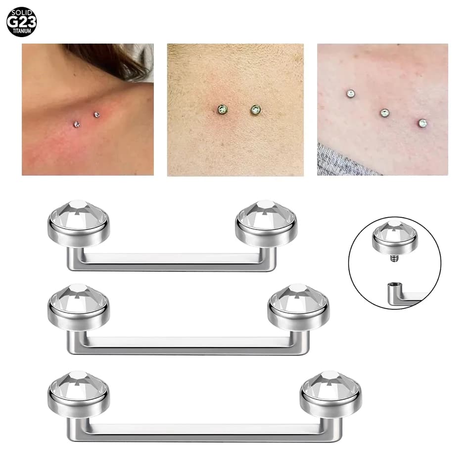 1/5PCS Titanio CZ Gemma Surfcae Bilanciere Piercing Filettatura Interna Fiocco Pelle Diver Penetranti Micro Dermico Ancoraggio Bar Gioielli 14G