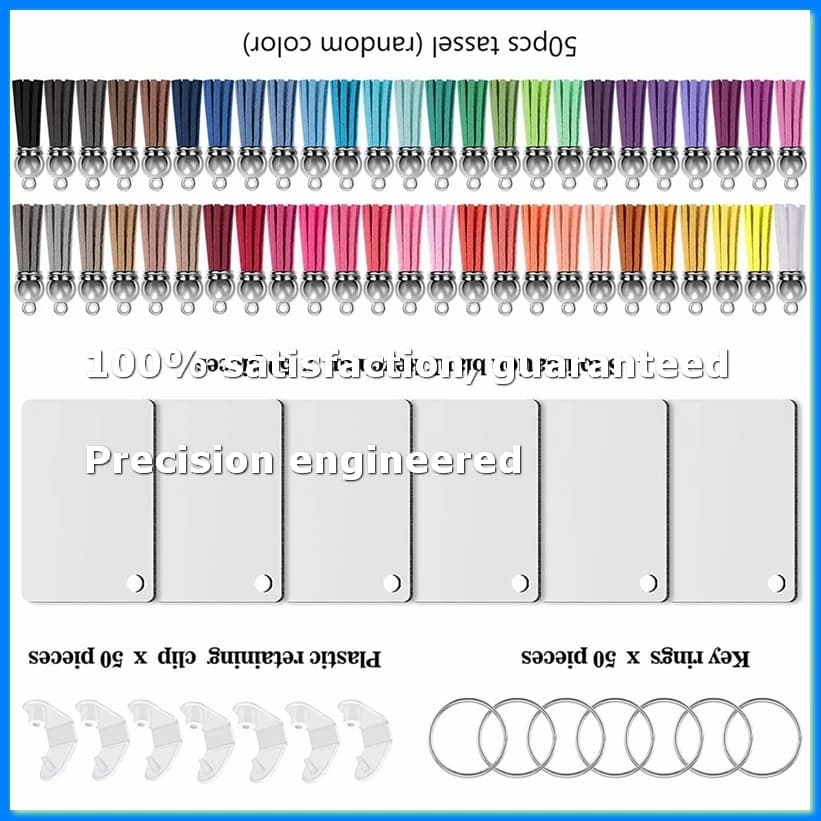 Set di 200 Pezzi Portachiavi per Sublimazione, Portachiavi Rettangolari per Trasferimento a Caldo con Nappe e Anelli Portachiavi per DIY-A62I
