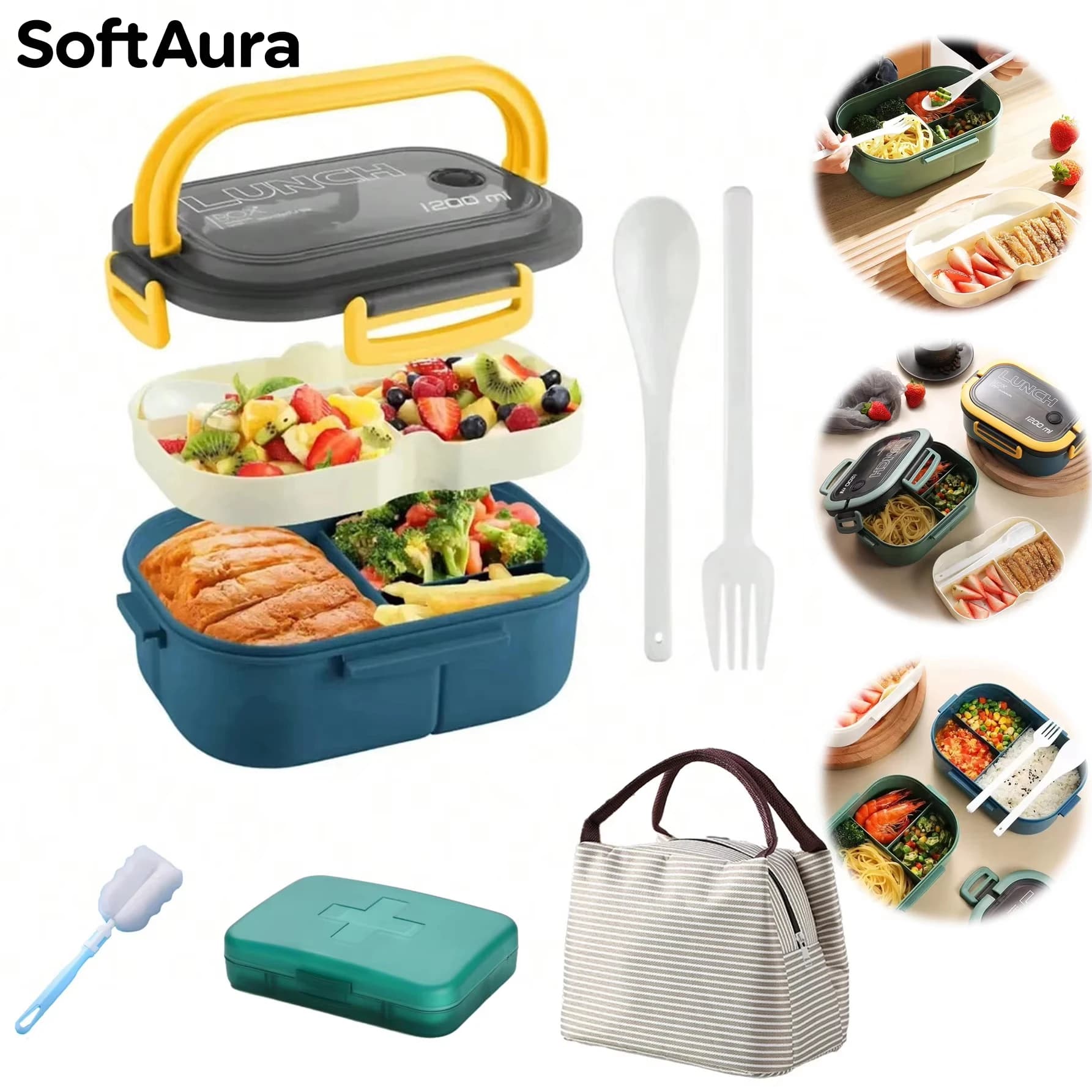 Simpatica scatola per il pranzo per bambini scomparti microonde Bento Lunchbox bambini scuola per bambini campeggio all'aperto picnic contenitore per alimenti portatile