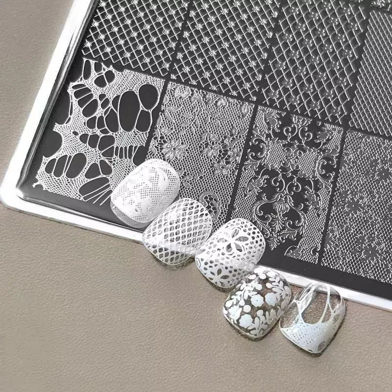 Lace Texture Plus Nail Art Printing Steel Plate – Exquisite Floral Mesh Lace Border DIY Transfer Tool 1Pcs