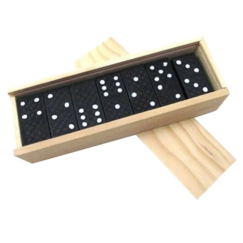 Set di blocchi di domino in legno, 28 pezzi neri, gioco di impilamento per bambini, divertente gioco da tavolo di domino.