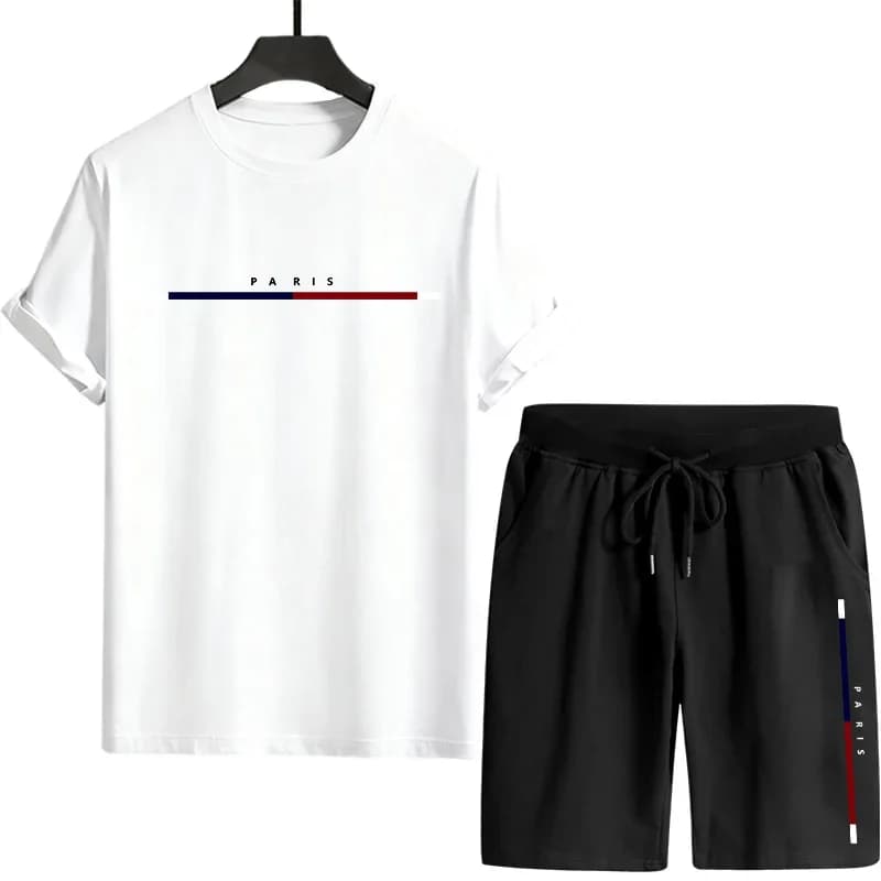 Men's Summer T-shirt, Sporty Suit with Print, Casual T-shirt for Open Sports, Jogging, Daily Maschile Clothing, Single Sleeves Court with Shorts