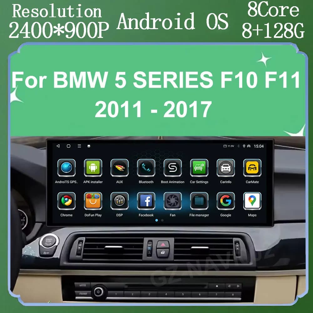 Android 15 Auto Wireless Carplay Autoradio Multimediale Per BMW Serie 5 F10 F11 2011 - 2017 CIC/NBT Sistema GPS WiFi + 4G DSP Strumento