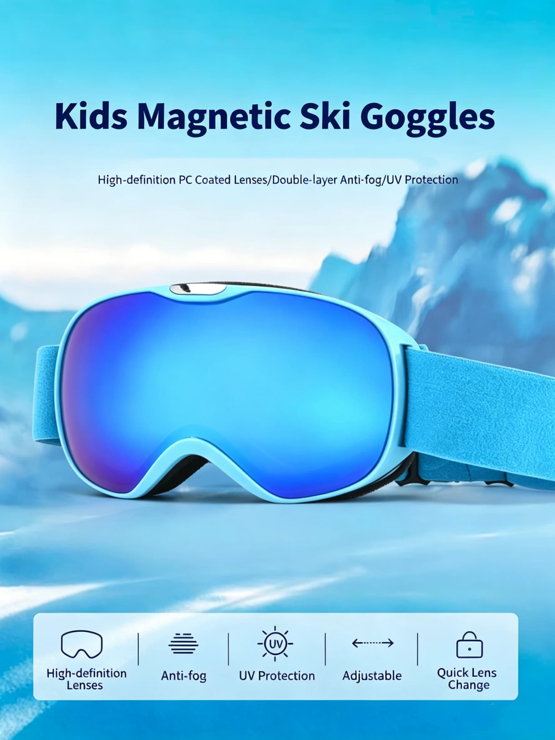 Unisex Spherical Ski Goggles, Anti-Fog and Impact-Resistant, Can Be Fitted with Prescription Lenses, Snow Mountaineering Goggles