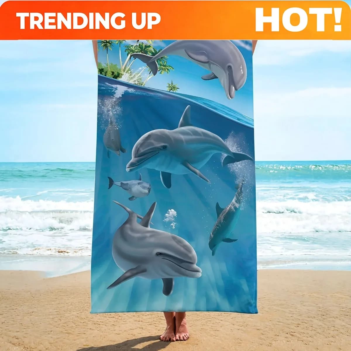 Customize Dolphin Print Microfiber Beach Towel, Soft Absorbent Pool Towel, Sand-proof Swimming Towel, Beach Essentials, Travel S