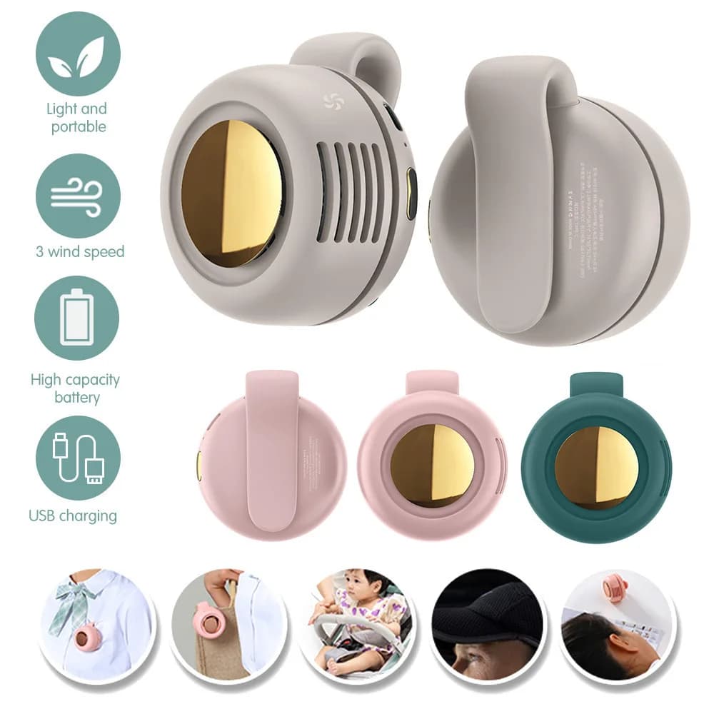 Mini ventilatore senza lama Ventilatore elettrico portatile ricaricabile con clip Ventilatore in vita adatto per la ventilazione esterna Piccolo ventilatore da tavolo