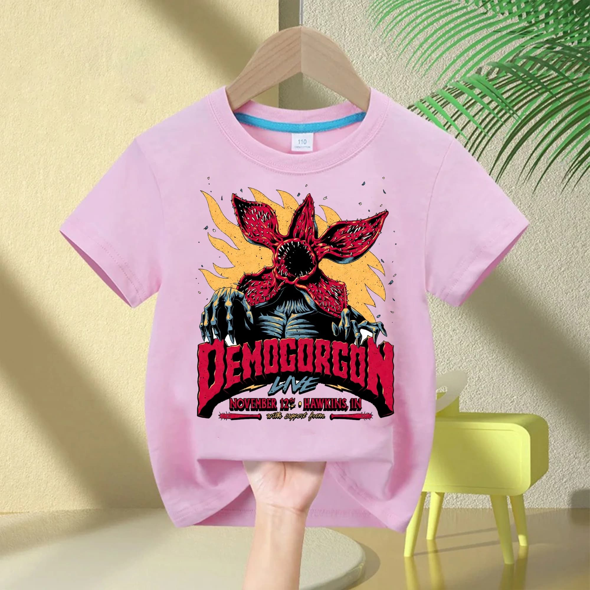 T-shirt girocollo di lusso 100% cotone per bambini 2026, con grafica Stranger Things Hellfire Club, a maniche corte, elegante e casual, per l'estate