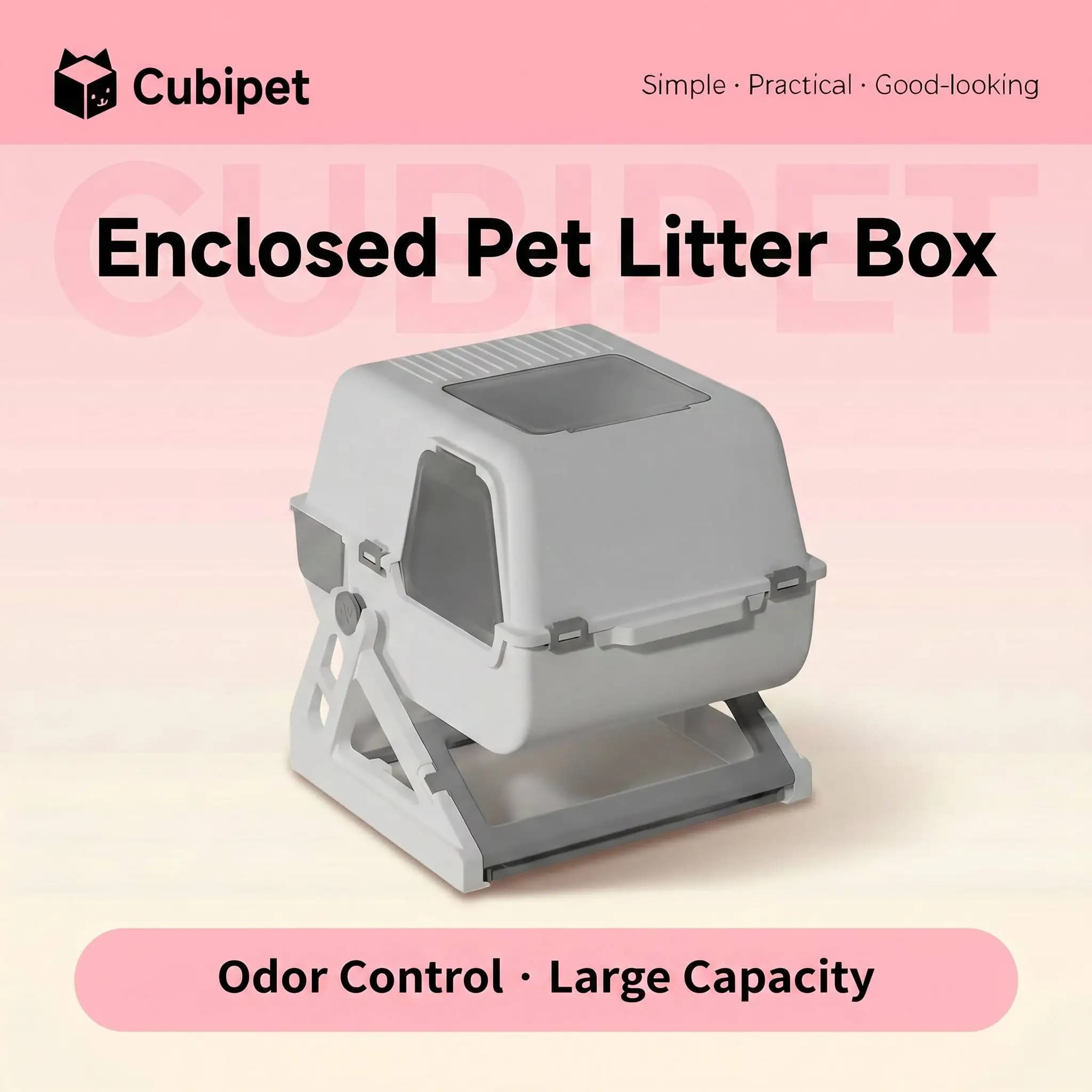 Semi-automatic Cat Litter Box Extra Large Enclosed Pet Toilet Anti-Splash Scoop-Free Cat Sand Basin Easy Cleaning Kitty Litter B