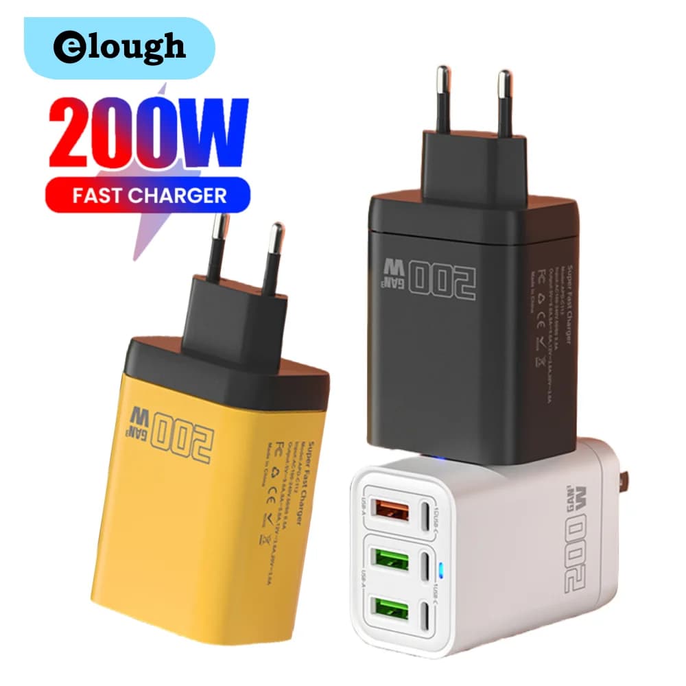200W 6Ports 3Type C + 3USB Adattatore per caricabatterie per telefono cellulare a ricarica rapida QC 3.0 USB C Ricarica per Iphone 16 15 Samsung HUAWEI Xiaomi