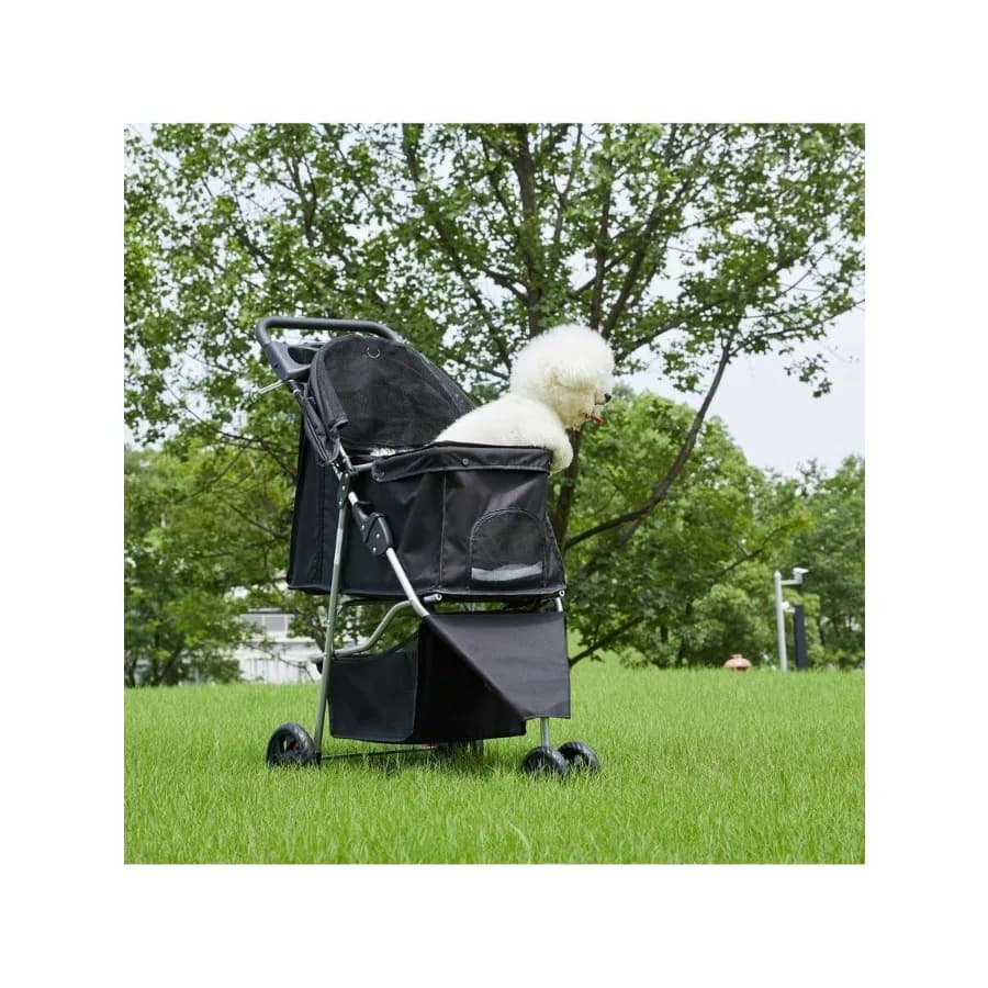 【Nuovo stile】Passeggino per animali domestici a 3 ruote, passeggini per cani e gatti con cestino portaoggetti e portabicchieri, rete traspirante, leggero e portatile