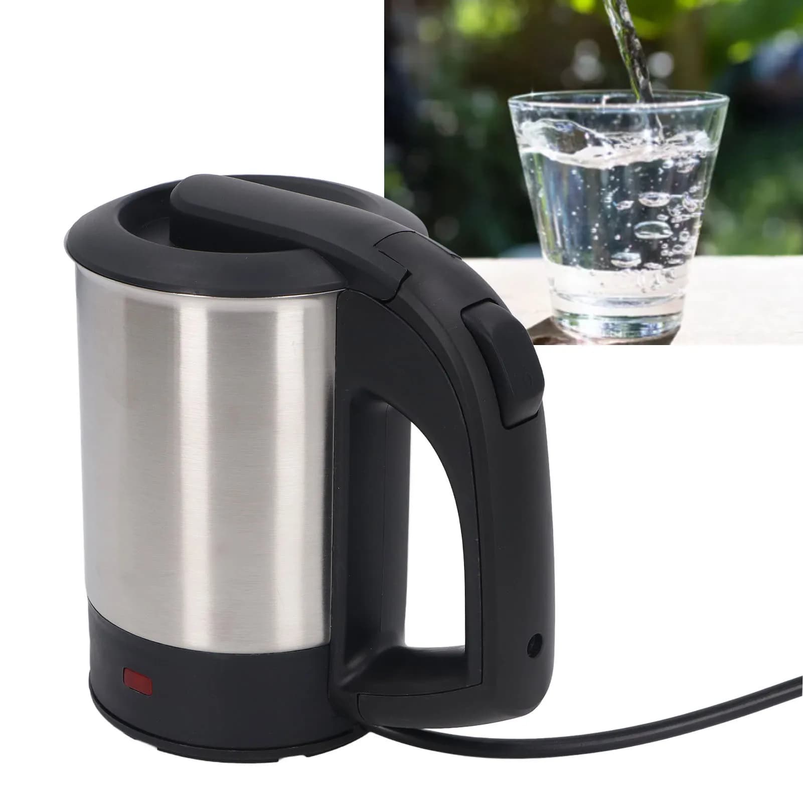 Bollitore elettrico 1000W 0,5L Acciaio inossidabile Spegnimento automatico Bollitore Protezione a secco Riscaldatore per acqua con 2 tazze per la casa