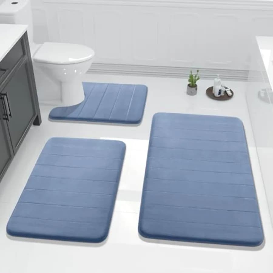 Set di 3 Tappetini da Bagno in Memory Foam con Tappeto a Forma di U per WC - Antiscivolo, Super Morbidi, Assorbenti e ad Asciugatura Rapida per Vasca da Bagno