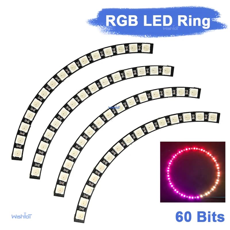 60-LED WS2812B RGB Ring Light - 5050 Addressable LED Ring with Integrated Drivers for Arduino/Raspberry Pi (SK6812 Compatible)