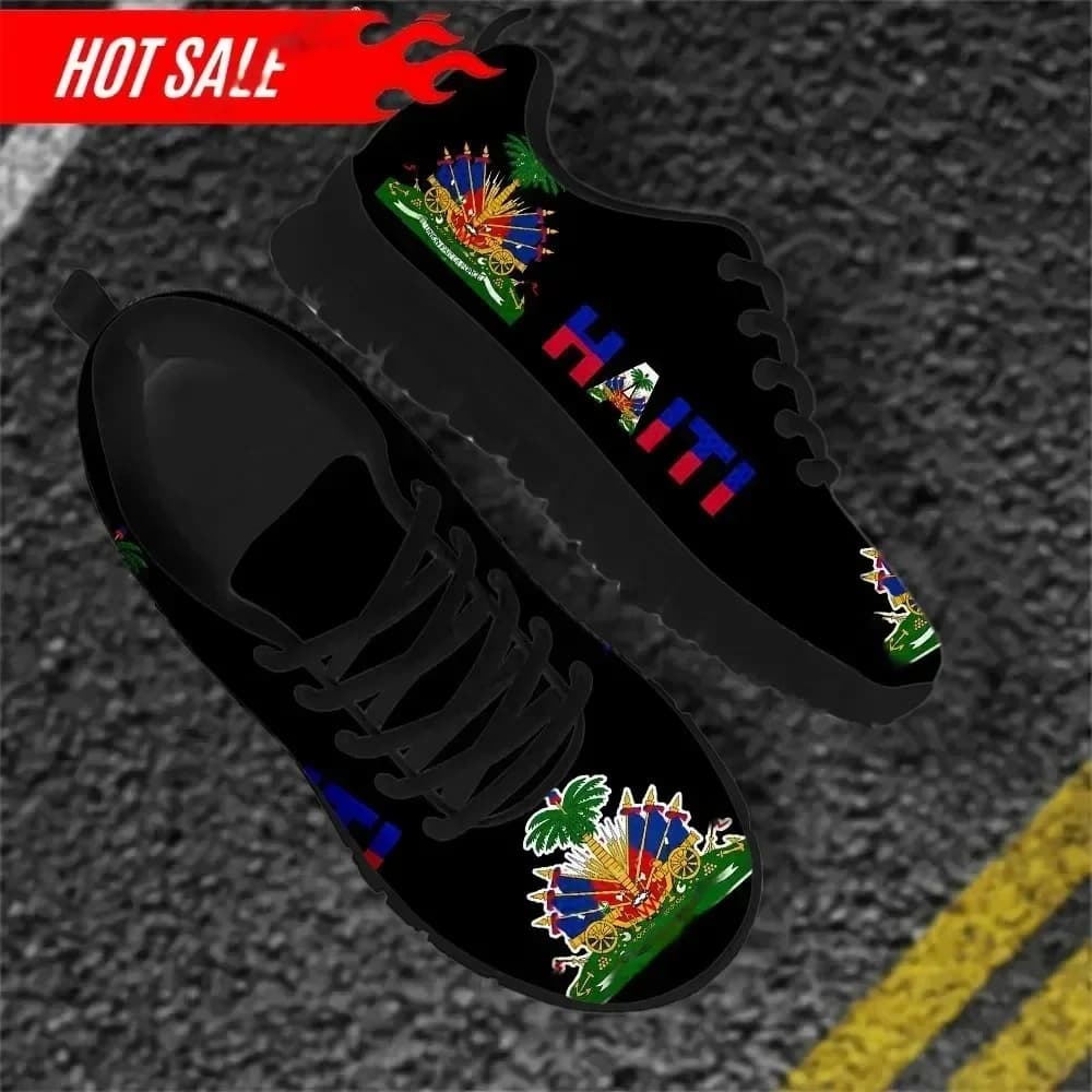 Haiti Flag Custom Women Mesh Sneaker Light Comfortable Femme Flat Shoe Breathable Walking Footwear Lace up