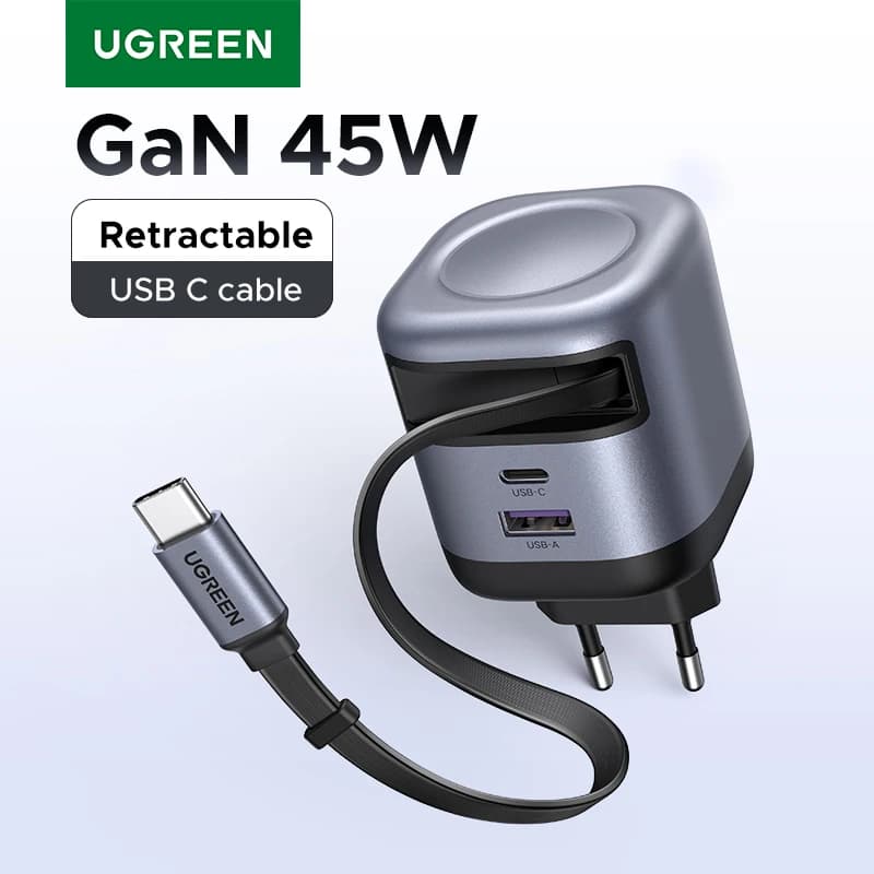 UGREEN 45W GaN Cavo Retrattile Caricatore UFCS PPS QC PD 3.0 Per iPhone 17 16Pro Samsung S25 iPad MacBook Air Tablet Caricatore Veloce