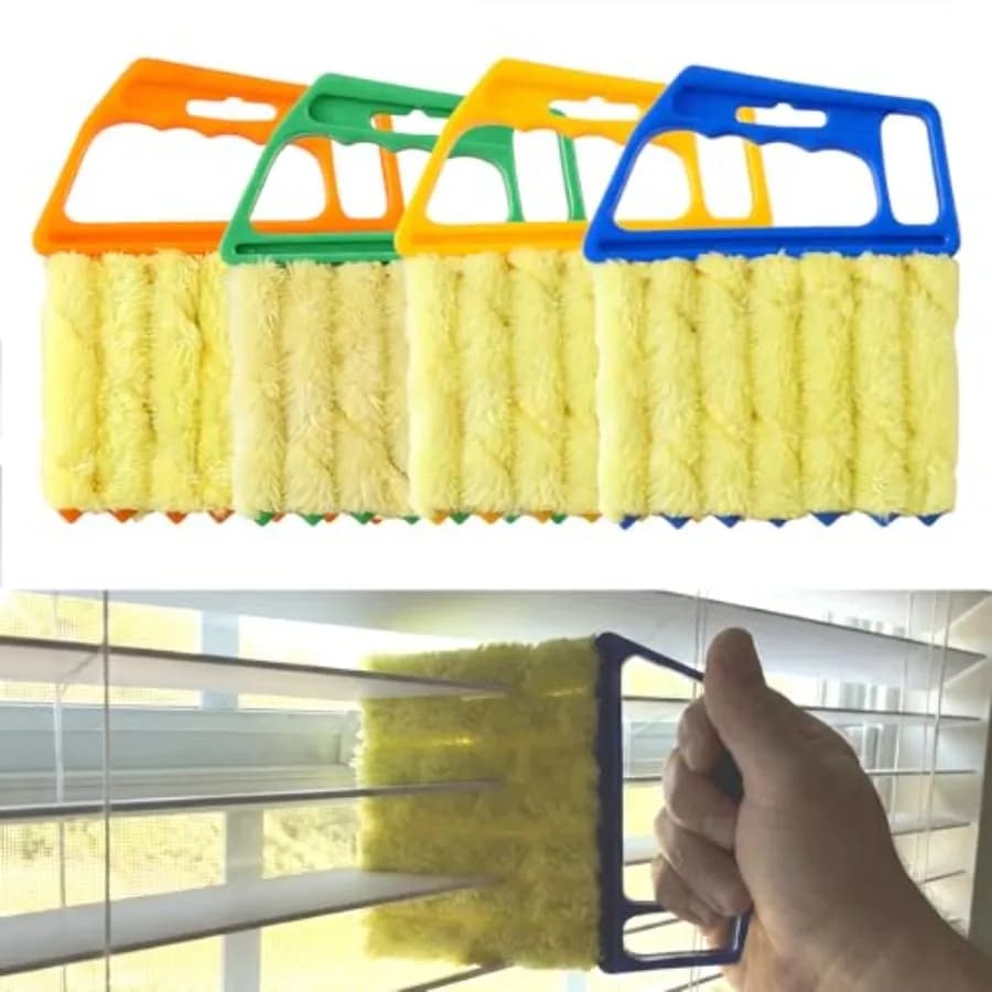 Kit di Pulizia per Tende a 7 Dita con Spazzola e Maniche in Microfibra Lavabili, Set da 4 Pezzi con Codice Colore