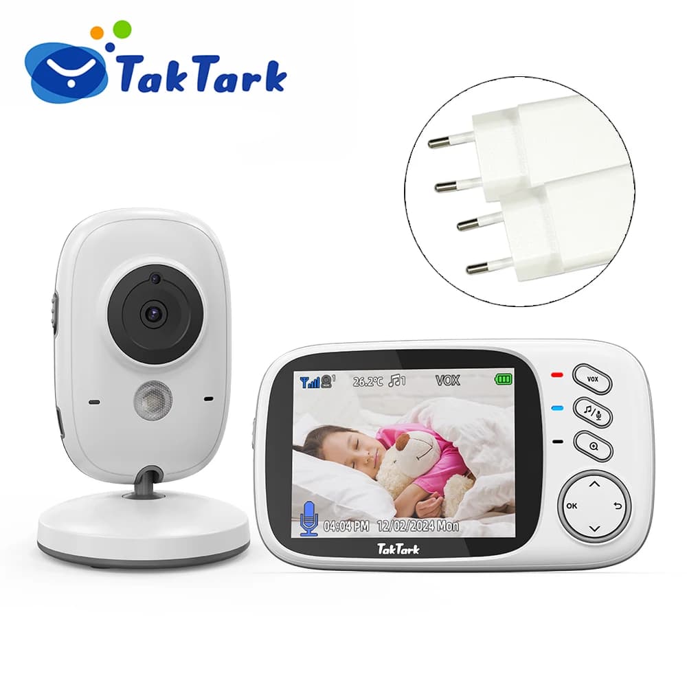 TakTark Baby monitor video wireless da 3,2 pollici con ninne nanne Visione notturna automatica Citofono bidirezionale Monitoraggio della temperatura Babysitter