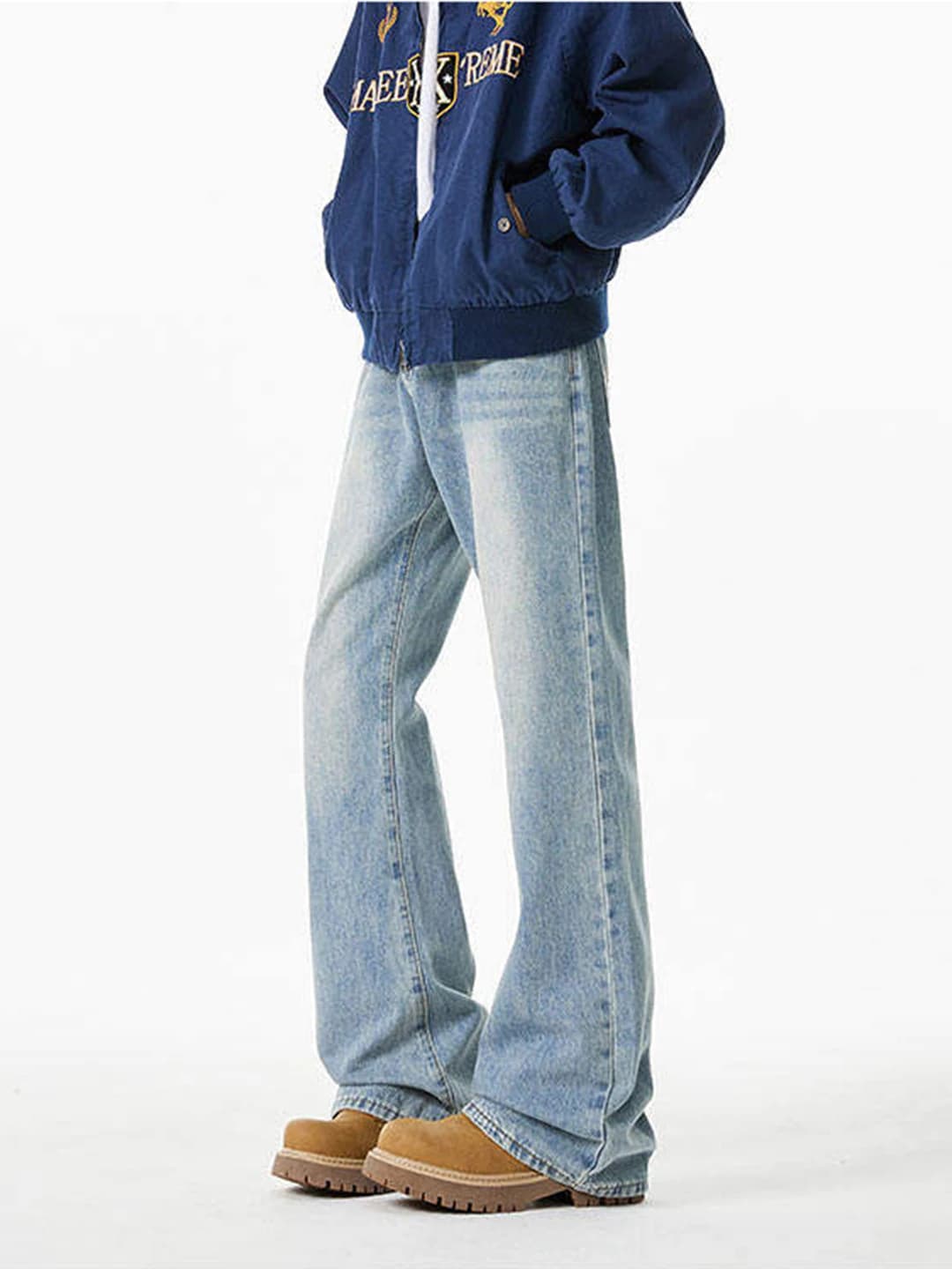 Jeans da Uomo Lavati e Distressed a Zampa d'Elefante, Gamba Dritta Larga, Pantaloni Lunghi Modellanti, Stile Cleanfit, alla Moda per l'Autunno