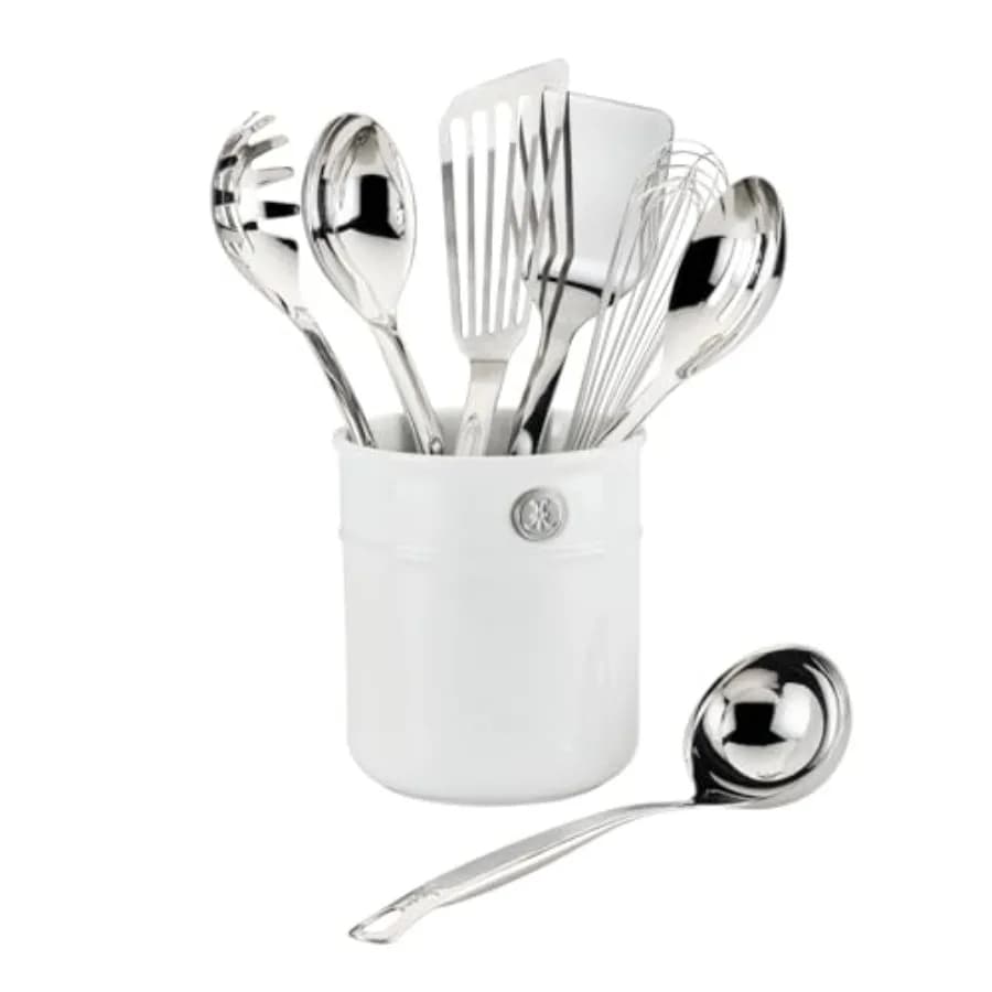 Chef Provisions Ultimate 8 Stainless Steel Tools Set with Porcelain Bathroom for Cooking and Serving