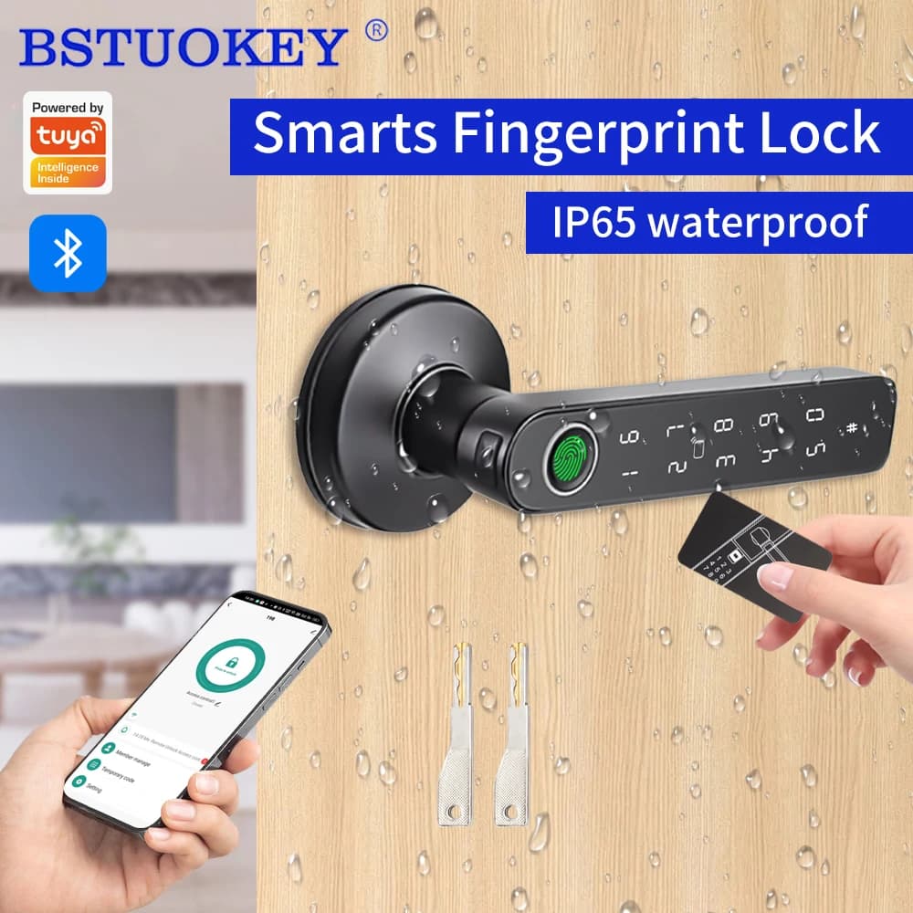 Q50 Impermeabile Tuya Smart Manopola per serratura con impronta digitale Bluetooth Carta RFID Serratura digitale Serratura per porta senza chiave Serratura remota